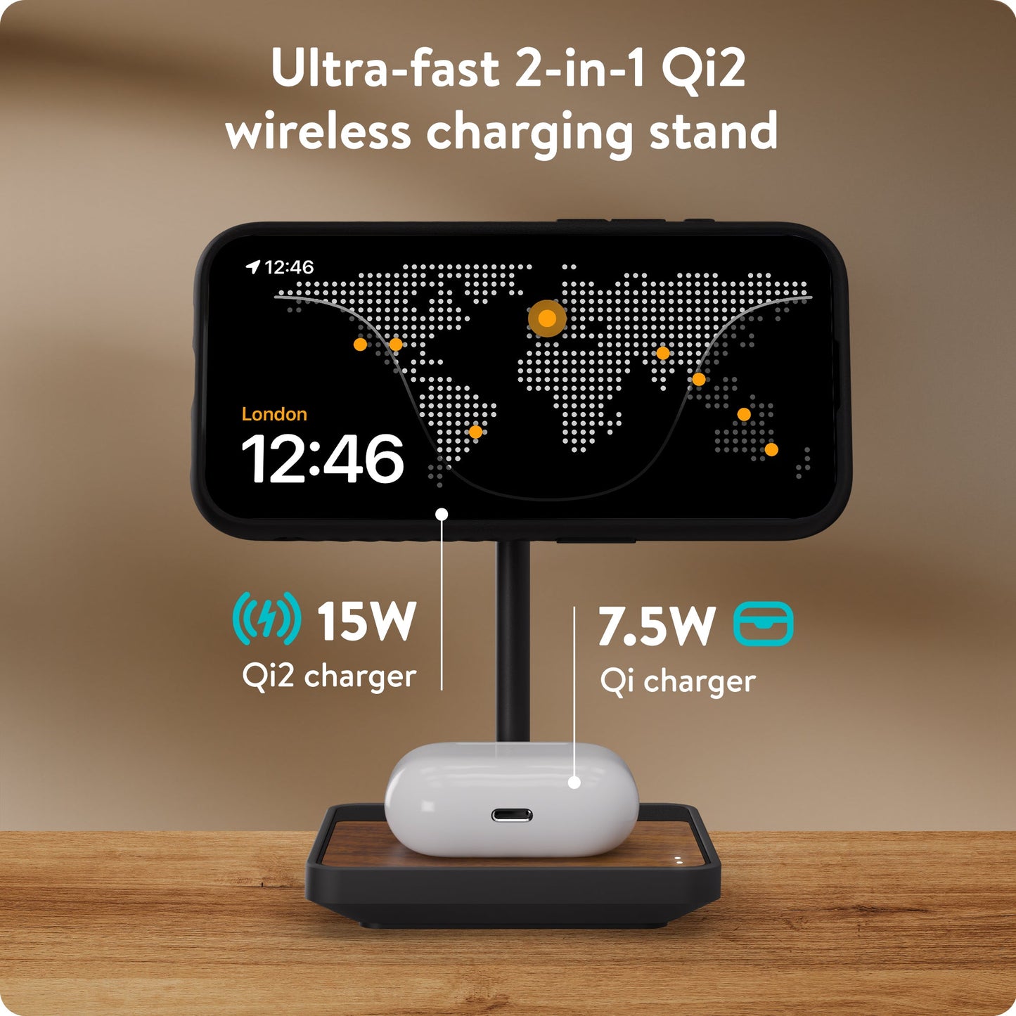 Wireless Charging Stand - Walnut