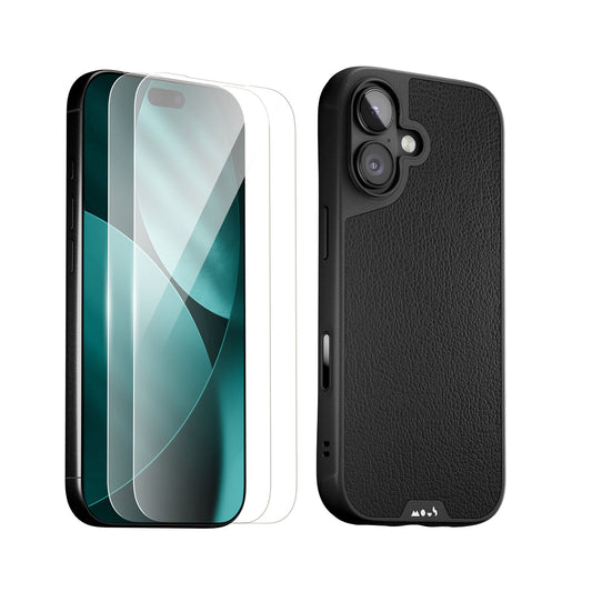 Black Leather Protective Case and Screen Protector - Apple Essentials Kit
